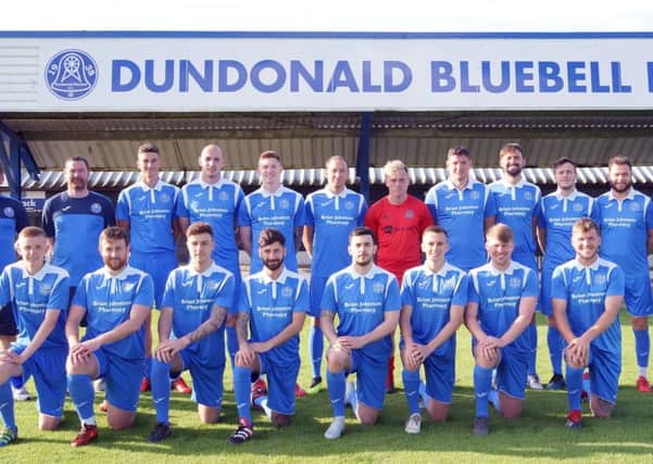 Dundonald Bluebell pose in their new kit ahead of this Saturdays historic Scottish Cup tie at Moorside Park. Pic: George Wallace