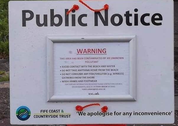 A warning notice at Aberdour beach