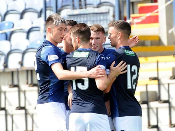 Raith players celebrate a goal against Clyde on Saturday. Pic: Fife Photo Agency