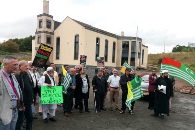 Protesters at Kirkcaldy Central Mosque.