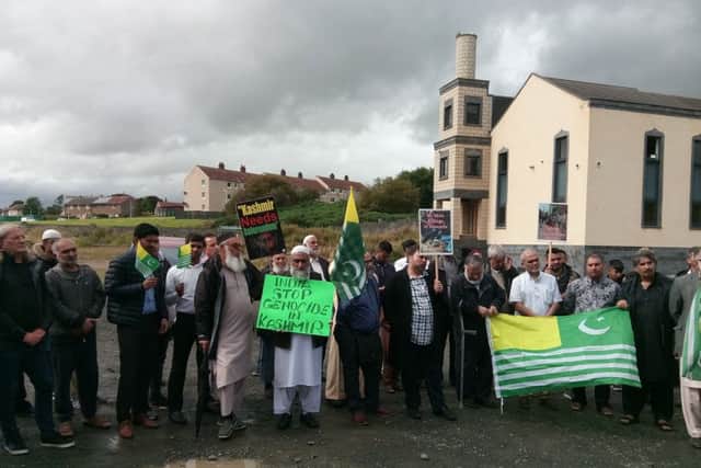 Protesters at Kirkcaldy Central Mosque.