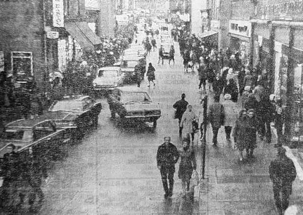 Kirkcaldy town centre where traffic was banned from the High Street in the run up to Christmas in 1972.