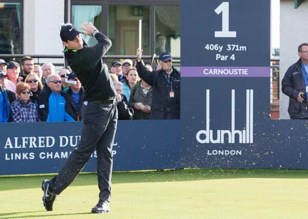 Rory McIlroy tees off at Carnoustie