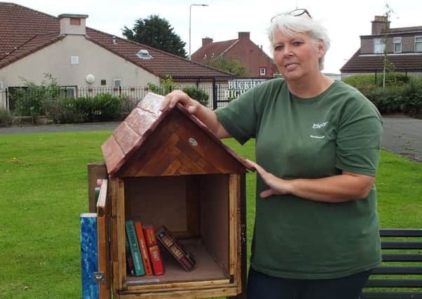Tanja Franz with the second of the wee libraries.
