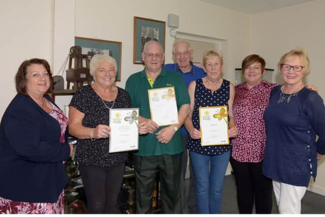 Cardenden Environmental Group are delighted with the accolades won by Cardenden. Pictured from left: Cllr Linda Erskine, Ann Peacock, Alec Burns M.B.E. David Taylor, Cath Riley,Victoria Murdoch and Caroline Davidson. Pic: George McLuskie.
