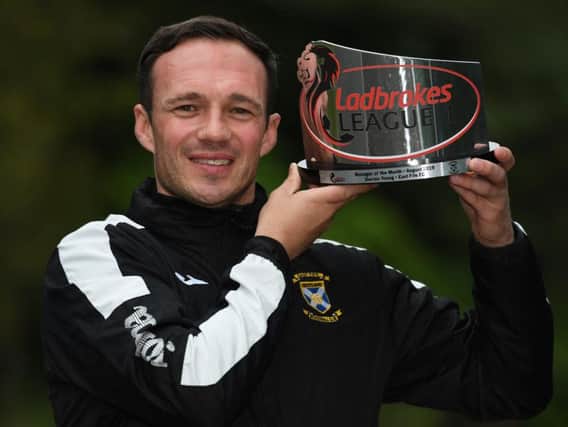 East Fife manager Darren Young is pictured after receiving the Ladbrokes League One Manager of the Month award for August. (Photo by Alan Harvey  SNS Group)