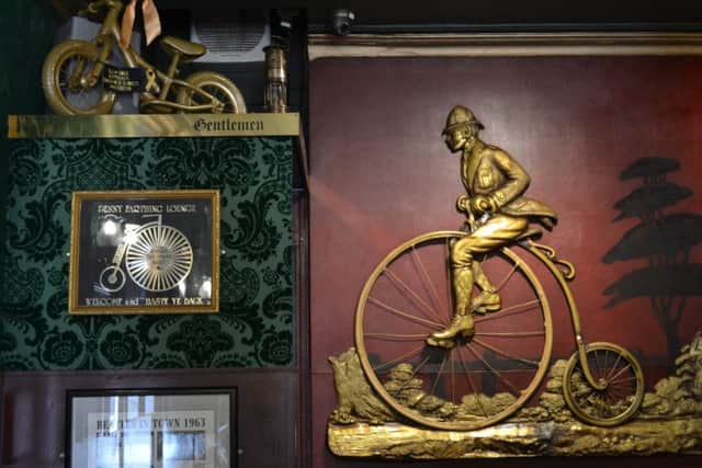 One of the bikes is inside The Penny Farthing pub in the High Street.