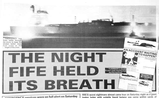 Oil Tanker near miss headline from the Fife Free Press in 1993
