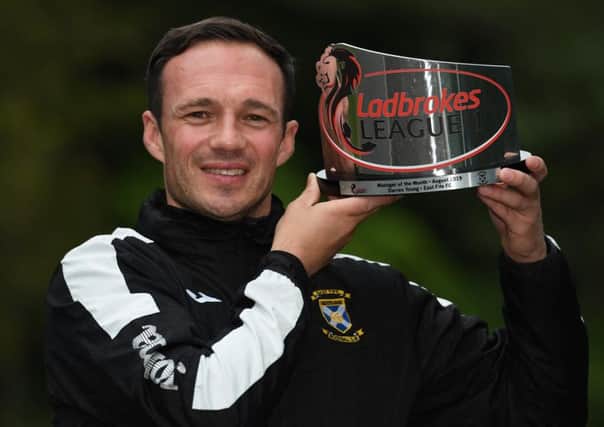 East Fife manager Darren Young is pictured after receiving the Ladbrokes League One Manager of the Month award for Augusth. (Photo by Alan Harvey / SNS Group)