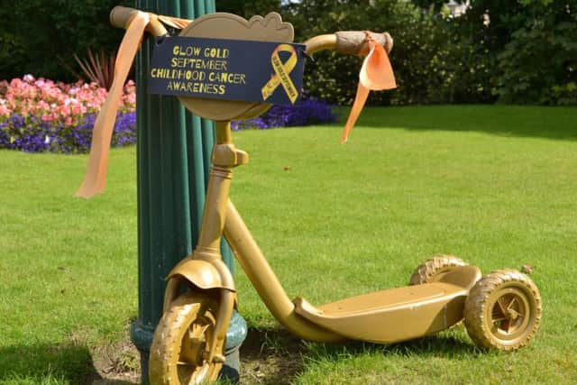 The golden scooter was cable tied to a post at the entrance to Beveridge Park in Kirkcaldy.