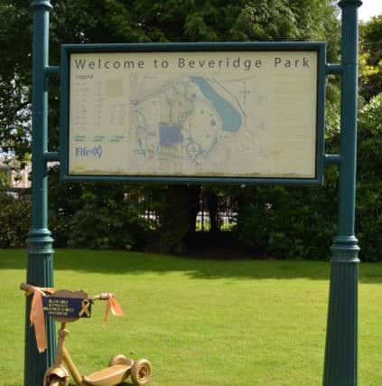 People are being urged to keep a lookout for the golden scooter which was at the entrance to Beveridge Park in Kirkcaldy.