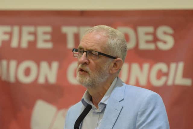Jeremy Corbyn speaks at the rally. Pic: George McLuskie.