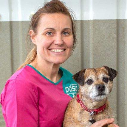 PDSA Vet Nurse Annemarie with a doggy visitor. Picture: Carl Fox.