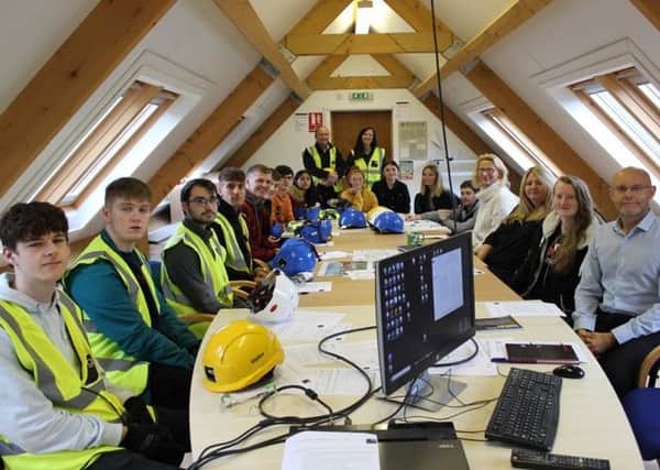 Built Environment students from Fife College are pictured during their recent visit to the construction site of works to expand Veluxs Glenrothes headquarters