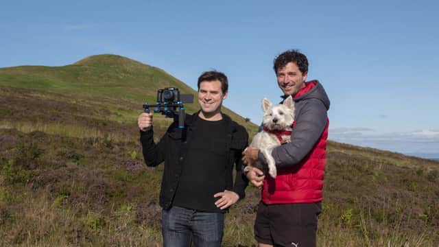 Filmmaker Gavin Hugh with Ross Cunningham, from Glenrothes, and dog Dex.