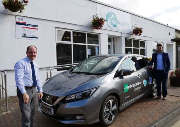 Launch of Enterprise Electric Car Club in Lochgelly and Cardenden - Nick Clark (left) ,  Ore Valley Housing Association and Murray McAdam (right),  from Enterprise