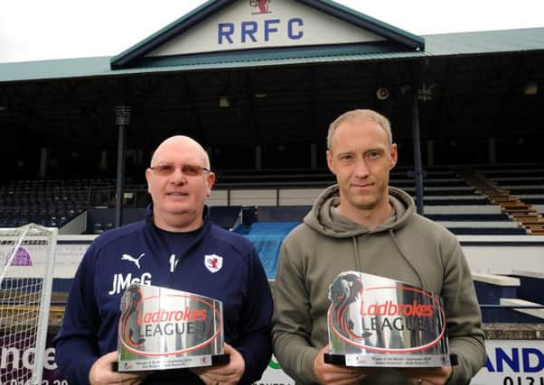 Manager of the Month John McGlynn, with Player of the Month Steven Anderson (All pics by Fife Photo Agency)