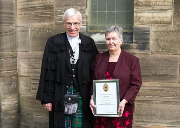 Marjory McHattie, with Moderator of the General Assembly of the Church of Scotland, Rt Rev Colin Sinclair