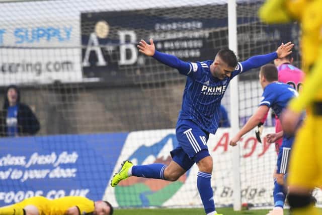Peterhead's Jack Leitch celebrates the opening goal