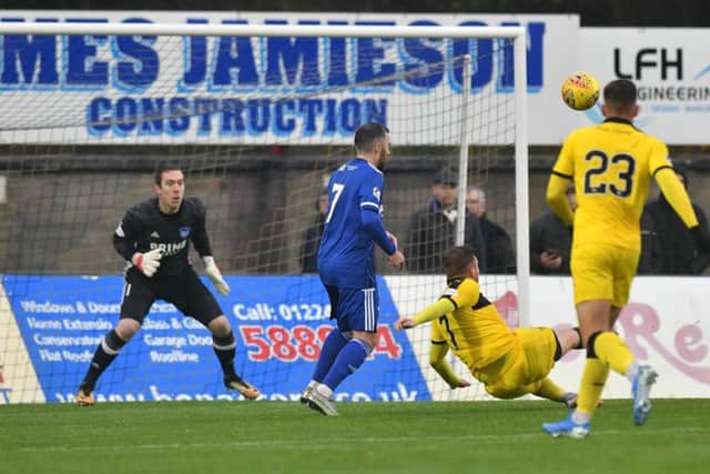 Raith's Tony Dingwall fires over from close range