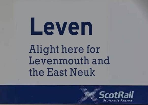 Leven rail - mock-up sign for station community is campaigning for