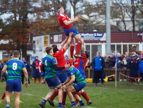 A Kirkcaldy line-out is safely gathered during the win over Hamilton on Saturday. Pic: Michael Booth