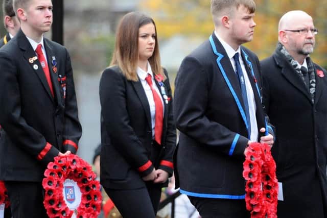 Headteacher at Balwearie High Neil McNeil with senior pupils at the service. Pic  credit- Fife Photo Agency