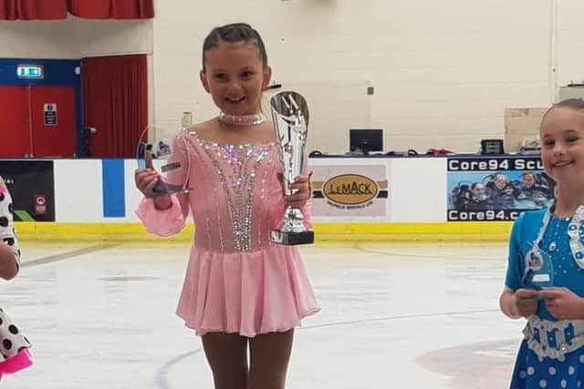 Kirkcaldy Ice Skating Club attended a competition up in Aberdeen with 36 skaters representing the club. In beginner age 8 Niamh Haig 1st (Pale pink dress)