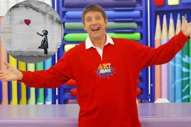 Could the former Art Attack presenter be Banksy? (Photo: Art Attack/Banksy)